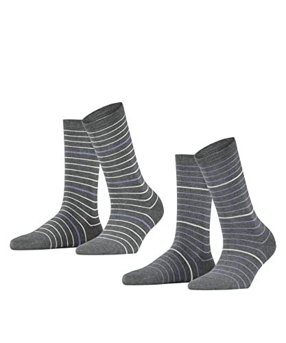 ESPRIT Kobiety Skarpety Fine Stripe 2-Pack W SO Bawełna z wzorem 2 Pak, Szary (Light Grey Melange 3390), 35-38