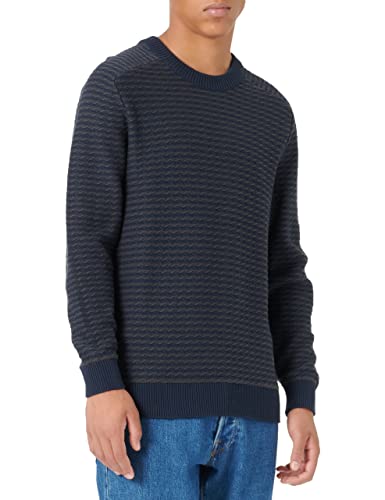 SELECTED HOMME Slhcoin LS Knit Crew Noos sweter męski, Phantom/Stripes: Body Dark Sapphire, L, Phantom/paski: body ciemny szafirowy, L