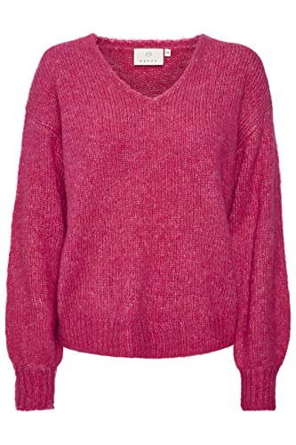 KAFFE damski sweter z dekoltem w serek długi rękaw luźny krój, Malina różowa mieszanka, M