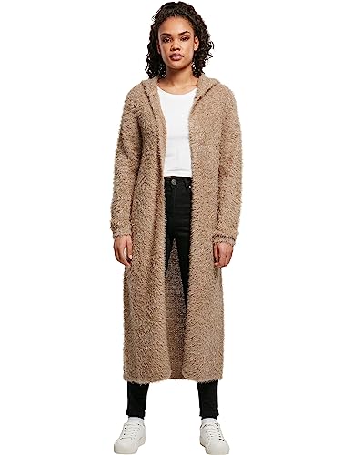 Urban Classics Damski kardigan z kapturem, z piórami, do kolan, w 5 kolorach, rozmiary XS-5XL, Softtaupe, 3XL