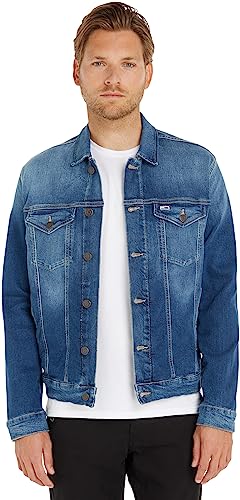 Tommy Jeans męska kurtka dżinsowa Trucker Jacket Stretch, Wilson Mid Blue Stretch, L