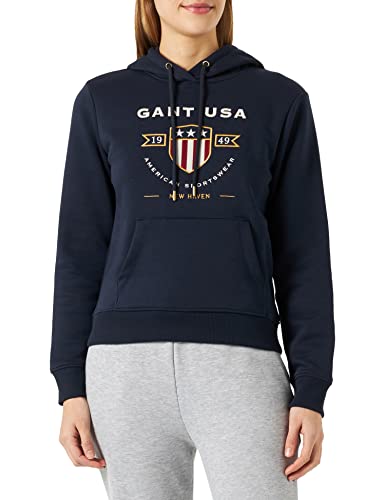 GANT Damska bluza z kapturem D1. Banner Shield Hoodie bluza z kapturem, niebieski (Evening Blue), standard