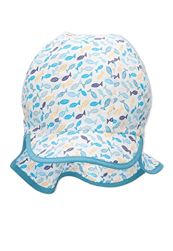 Sterntaler Chłopcy czapka z daszkiem z osłoną karku Fischlis kapelusz przeciwsłoneczny, biały, 47 cm