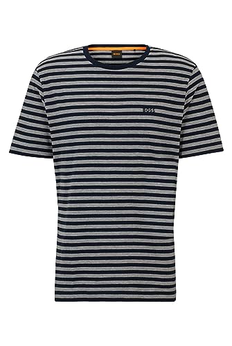 BOSS Męski t-shirt TalesStripe Relaxed-Fit z czystej bawełny z poprzecznymi paskami, Light/Pastel Grey51, L