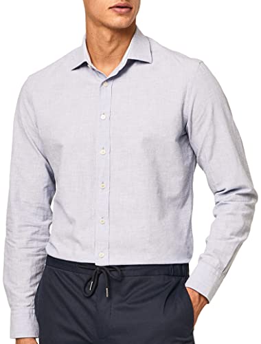 Hackett London Męska koszula melanżowa, z wieloma wykończeniami, niebieska, S, NIEBIESKI, S