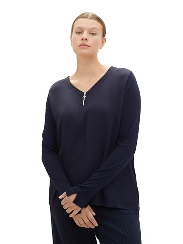 TOM TAILOR Damska koszulka z długim rękawem Plussize, 10668 - Sky Captain Blue, 48