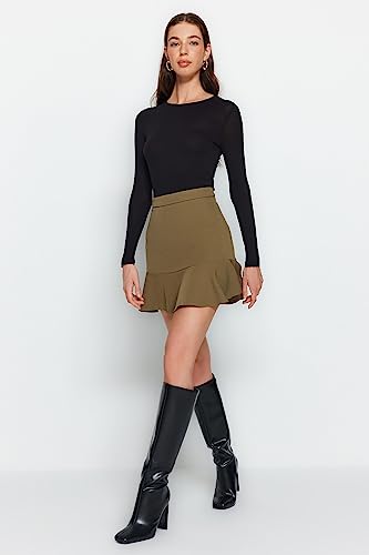 Trendyol FeMan falbanka obszycie syrenka tkana spódnica, khaki, 42, Khaki, 40