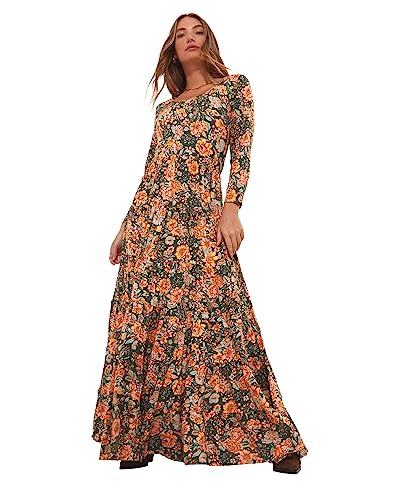 Joe Browns Damska sukienka maxi z długim rękawem w stylu boho, z kwiatowym nadrukiem, wielokolorowa, 8, multi, 34