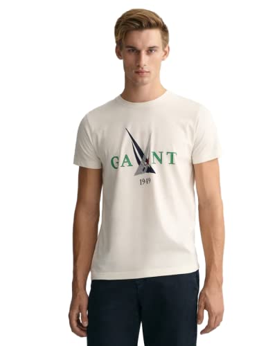GANT Męski T-shirt Sail, kremowy, standardowy, kremowy, L
