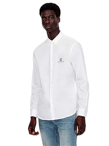 Armani Exchange Męska koszulka z długim rękawem A|x Long Sleeve Icon Logo Button Shirt klasyczna koszula, biały, XL