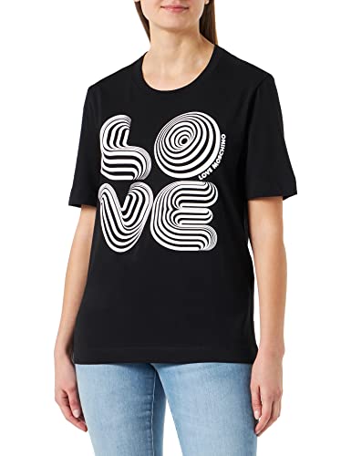 Love Moschino Damska koszulka o regularnym kroju z krótkim rękawem, czarna, rozmiar 42, czarny, 42