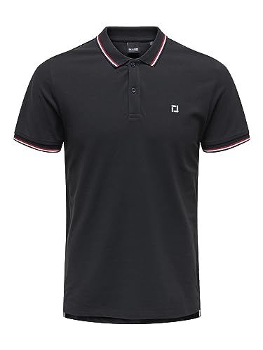 ONLY & SONS Onsfletcher Slim Ss Polo Noos męska koszulka polo, Dark Navy/Szczegóły: jasny biały i ognisty czerwony kontrastowy pasek, XXL