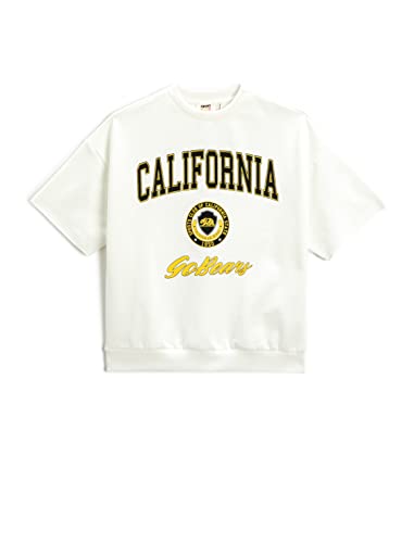 Koton California bluza chłopięca z nadrukiem z krótkim rękawem Crew Neck Sweater, Ecru (002), 7 Lat