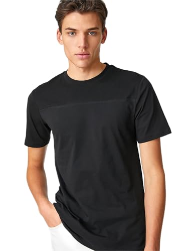 Koton Męski T-shirt z okrągłym dekoltem, z krótkim rękawem, czarny (999), XL