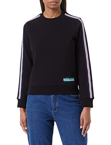 Love Moschino Bluza damska, slim fit, okrągły dekolt, długie rękawy, z paskami i logo, czarna, 44
