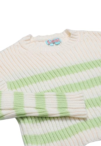 Libbi Damski sweter w paski Wełna biała limonka XS/S, Wełna biała, limonka, XS