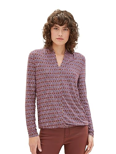 TOM TAILOR Damska koszulka z długim rękawem, 33989 - Brązowy nadruk geometryczny, 3XL