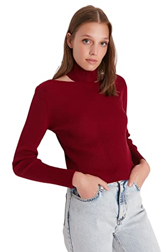 Trendyol Damski sweter slim basic choker z dzianiny z wysokim dekoltem, Burgund, S