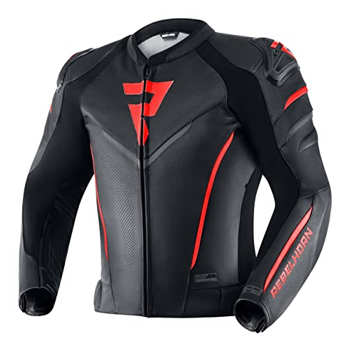 REBELHORN Fighter skórzana kurtka motocyklowa, ochrona łokci, ramion, wiatro- i wodoszczelna kamizelka softshell, wentylacja, elementy odblaskowe, 4 kieszenie
