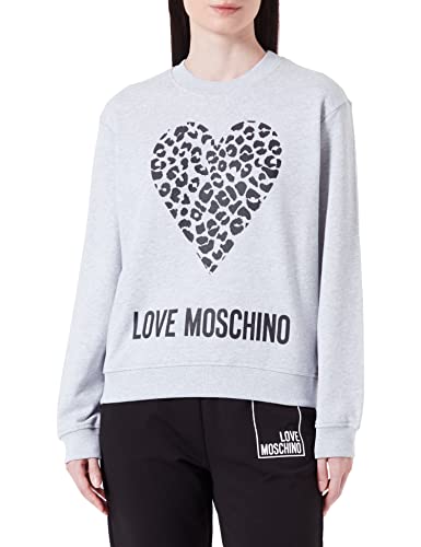 Love Moschino Damska bluza o regularnym kroju z maxi zwierzęcym sercem i logo, Melange Light Gray, 46
