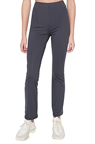 Trendyol Damskie damskie spodnie sportowe z wysokim stanem proste spodnie dresowe, Antracyt, M