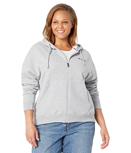 Champion Damska bluza z kapturem Powerblend z zamkiem na całej długości, bluza z kapturem z lewej klatki piersiowej, Oxford Gray-y08160, M