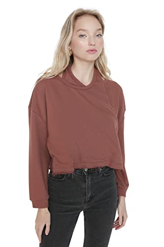 Trendyol Damska bluza z okrągłym dekoltem, zwykła, brązowa, S, Brązowy