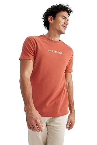 DeFacto Męski t-shirt oversize z krótkim rękawem - Basic okrągły dekolt T-shirt dla mężczyzn, pomarańczowy, XS