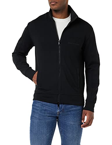 Armani Exchange Men's monochromatyczna Mock Neck Zip up bluza kardigan sweter, czarna, bardzo duża, czarny, XL