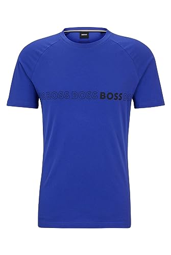 BOSS Męski T-shirt RN Slim Fit Slim-Fit z ochroną UV LSF 50+, niebieski, XL