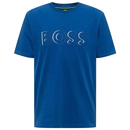 BOSS Męski T-shirt 5 ze szczotkowanej bawełny z dynamicznym nadrukiem logo, Bright Blue432, XXL