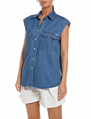 Replay Bluzka damska W2096A, 009 MEDIUM Blue, L, 009 Medium Blue, L