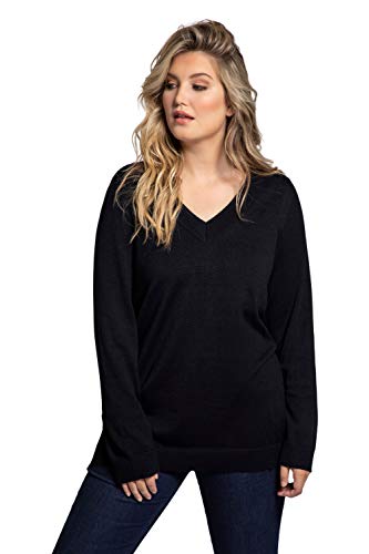 Ulla Popken Damski sweter z dekoltem w serek, długi rękaw, miękki sweter z delikatnej dzianiny, morski, 42-44