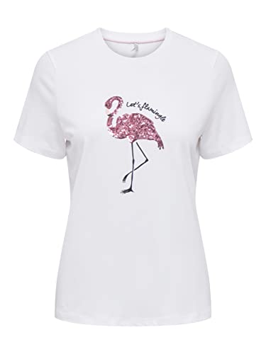 ONLY Onlkita Reg S/S Top Flamingo Box Cs JRS T-shirt damski, Jasna biel/nadruk: flamingle, XXS