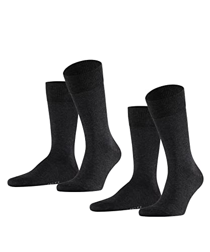FALKE Mężczyźni Skarpety Happy 2-Pack M SO Bawełna jednokolorowe 2 Pak, Szary (Anthracite Melange 3080), 39-42