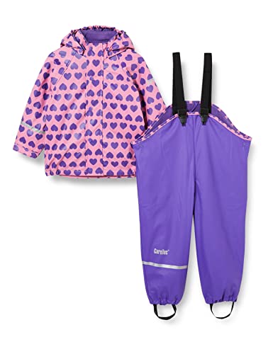 CareTec Dziecięca kurtka przeciwdeszczowa i spodnie przeciwdeszczowe z polarową podszewką w zestawie, Chateau Rose (570), 116, jasnoróżowy/fioletowy, serca, 116