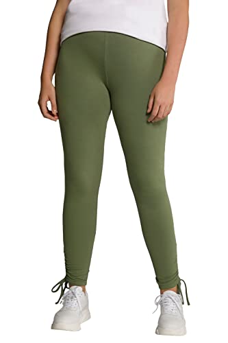 Ulla Popken Damskie legginsy, marszczone obszycie, bawełna organiczna legginsy dżersejowe, Victorian Mist, 46