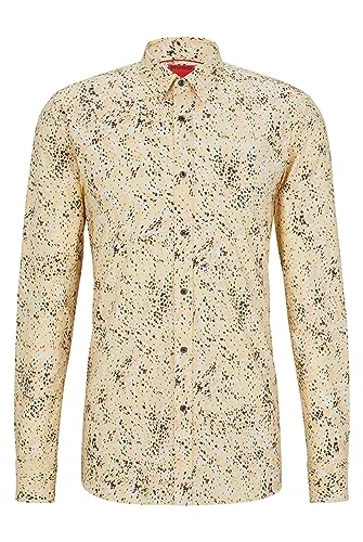 HUGO Męska koszula Elisha02 Extra Slim-Fit z bawełny stretch z nadrukiem dalmatyńskim, Light Beige278, 39