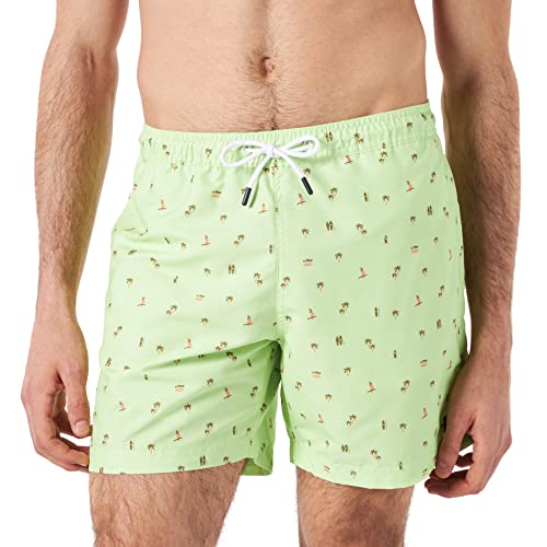 TOM TAILOR Denim Męskie Szorty kąpielowe z nadrukiem 1029970, 29256 - Green Palm Surf Print, XS