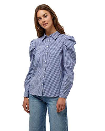 Minus Damska koszulka w paski z długim rękawem i guzikiem w dół, Blue Zen Stripes, 40