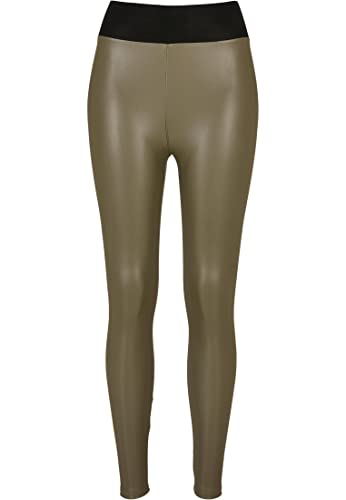 Urban Classics Damskie legginsy ze sztucznej skóry z wysokim stanem, spodnie do jogi, Oliwka, XXL