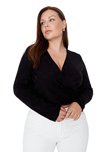 Trendyol Damska bluza dwurzędowa zwykła, regularna, plus size, czarna, 4XL, Czarny, 4XL Duże rozmiary
