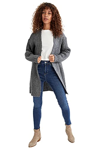 DeFacto Kardigan normalny krój dla kobiet kardigan na topy damski (Anthra Melange,XL), Antracytowy melan?owy, XL