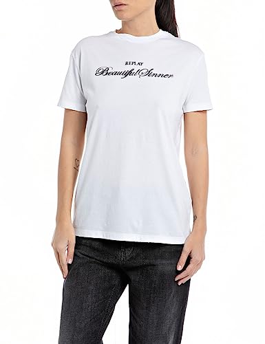 Replay T-shirt damski regular fit, 001 Optical White, M