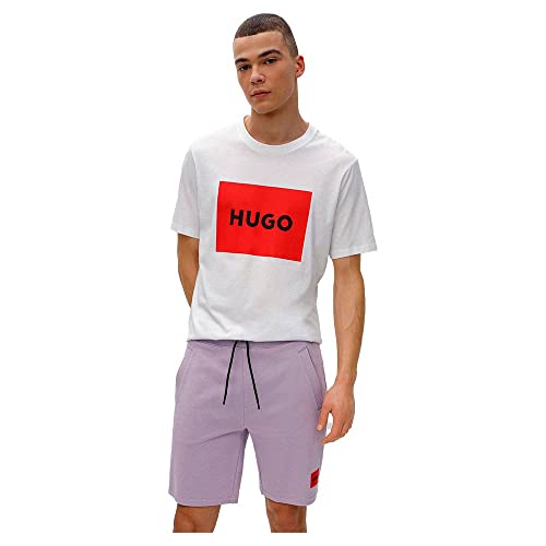 HUGO Męski t-shirt Dulive222 z bawełny z czerwoną etykietą z logo, White100, M
