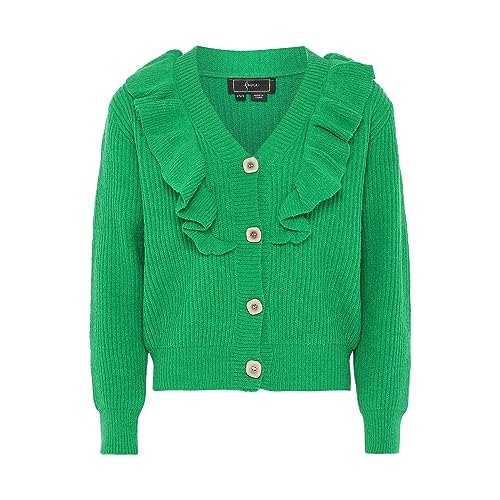 faina Damski rozdwajany drewniany brzeg uszu dekolt w serek modny kardigan akryl zielony rozmiar M/L, zielony, M