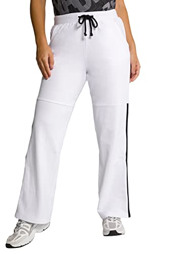 Ulla Popken Damskie spodnie do biegania, kolorowe pikowanie, proste nogawki, ściągacz ze sznurkiem, White Out, 46