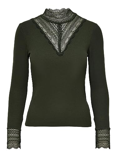 ONLY Onltilde L/S High Neck Lace Top JRS Noos T-Shirt, Rosin, M