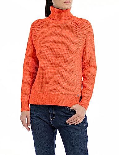 Replay Damski sweter z golfem, krój Regular Fit, 518 Spicy Orange, S