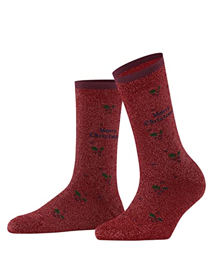 Burlington Damskie skarpety Merry X-Mas miękkie, oddychające, półwysokie, ze wzorem 1 para skarpet, czerwony (Red 8784), 36-41